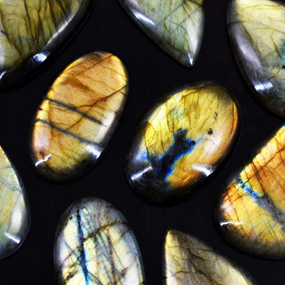 gemsmore:Stunning Blue & Golden Flash Labradorite Untreated Gemstone Cabochon Lot