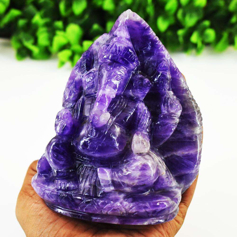 gemsmore:Stunning Dream Amethyst Hand Carved Lord Ganesha