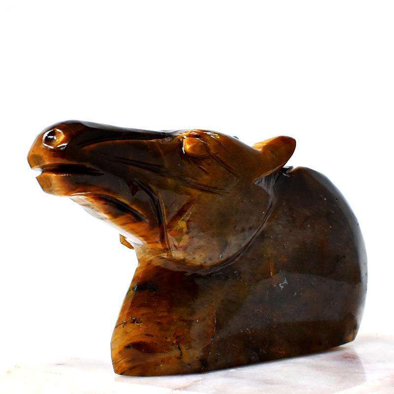 gemsmore:Stunning Golden Tiger Eye Carved Horse Head