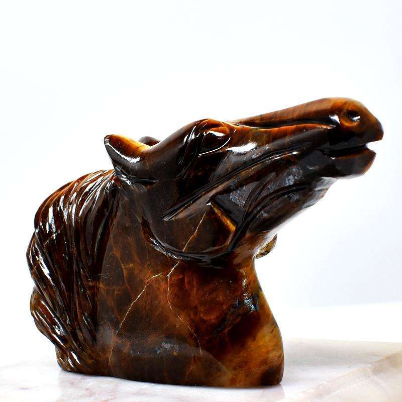 gemsmore:Stunning Golden Tiger Eye Carved Horse Head