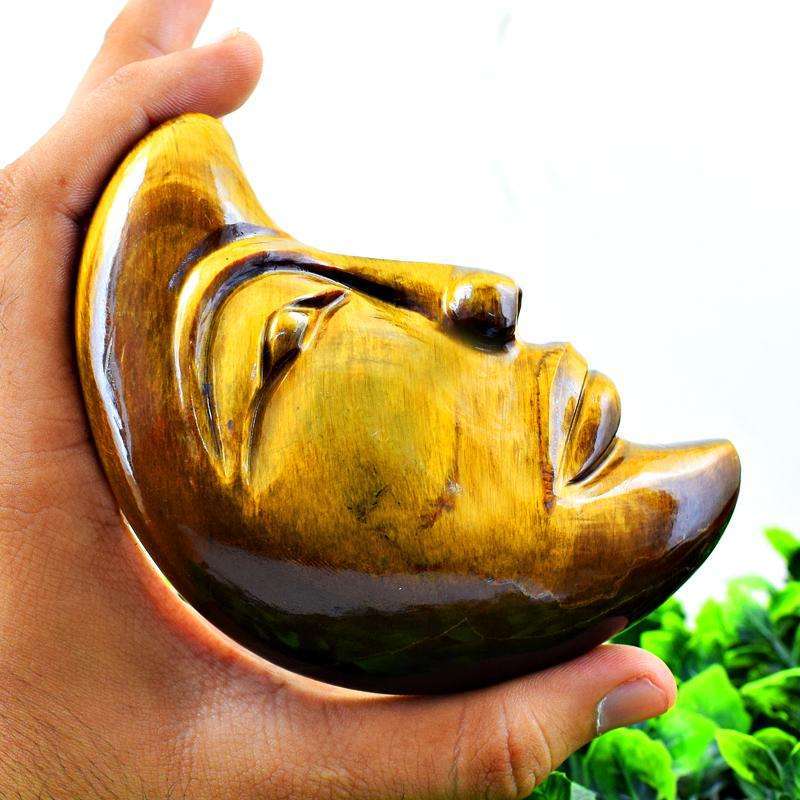 gemsmore:Stunning Golden Tiger Eye Hand Carved Moon Face