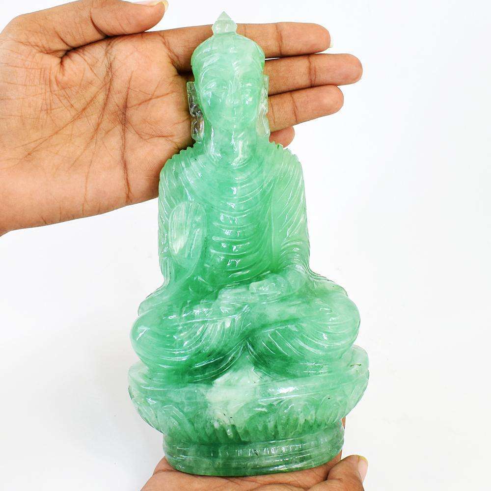 gemsmore:Stunning Green Fluorite Hand Carved Genuine Crystal Gemstone Carving Massive Lord Buddha
