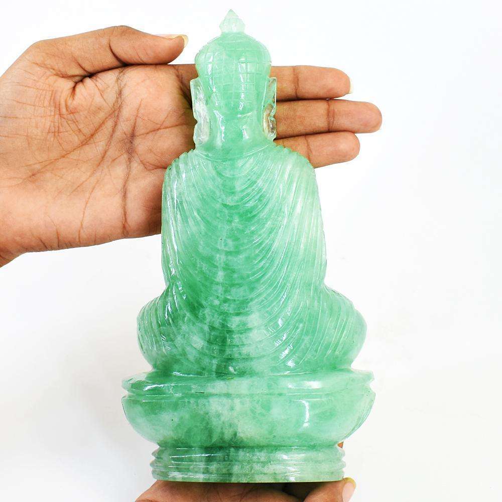gemsmore:Stunning Green Fluorite Hand Carved Genuine Crystal Gemstone Carving Massive Lord Buddha