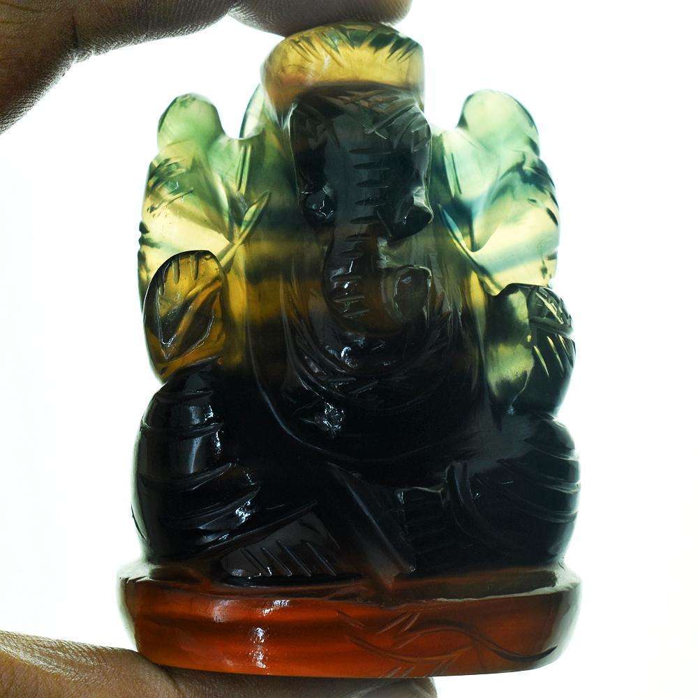 gemsmore:Stunning Green Fluorite Hand Carved Lord Ganesha Idol