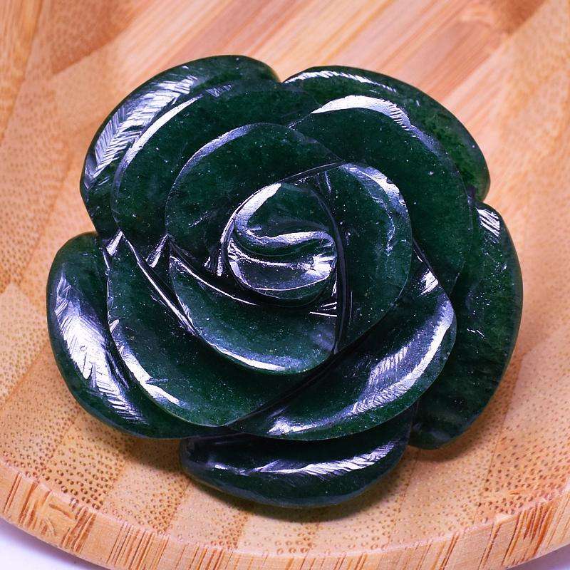 gemsmore:Stunning Green Jade Hand Carved Rose