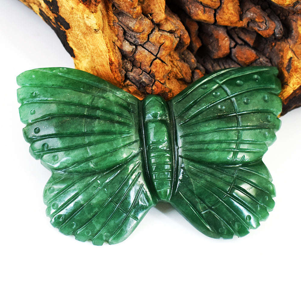 gemsmore:Stunning Jade Hand Carved Genuine Crystal Gemstone Carving Butterfly