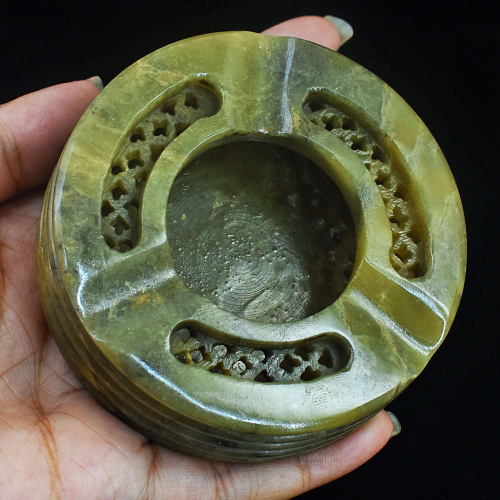 gemsmore:Stunning Jasper Hand Carved Genuine Crystal Gemstone Carving Ash Trey