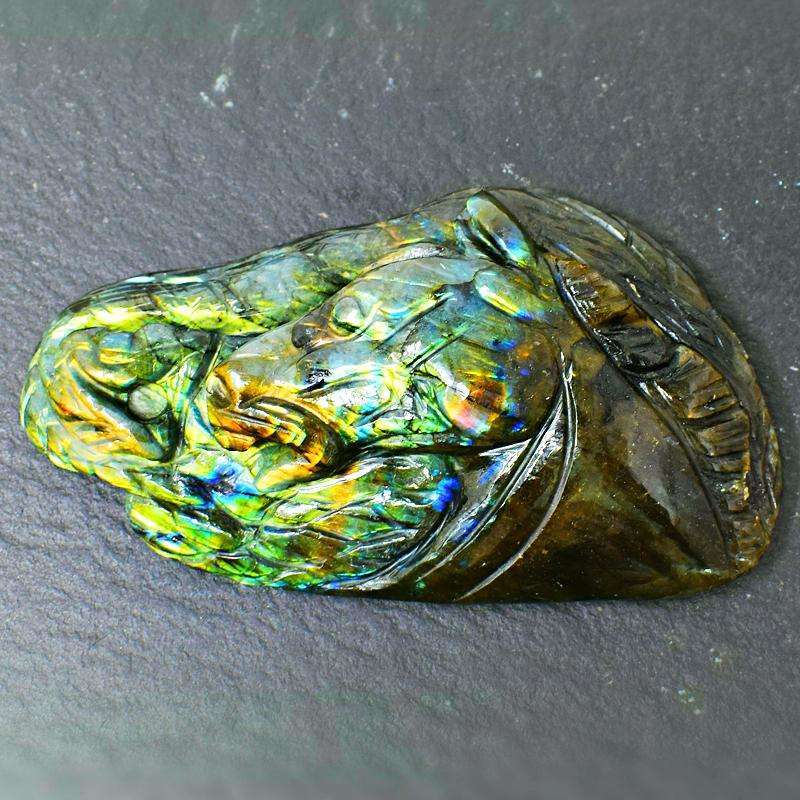 gemsmore:Stunning Labradorite Carved Horse Head With Snake - Amazing Flash