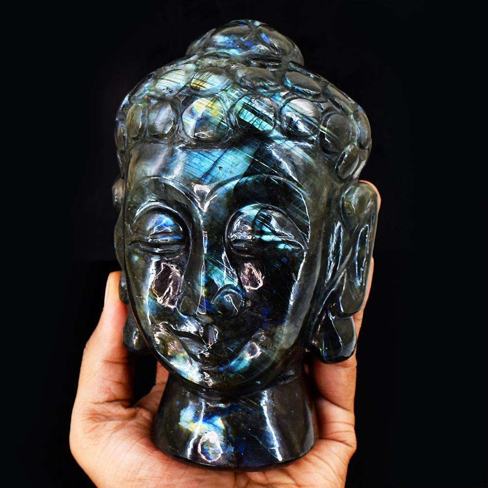 gemsmore:Stunning Labradorite Hand Carved Buddha Head