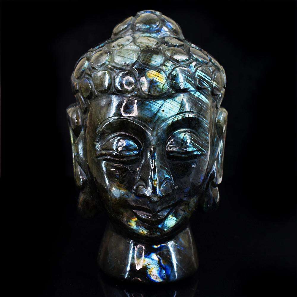 gemsmore:Stunning Labradorite Hand Carved Buddha Head