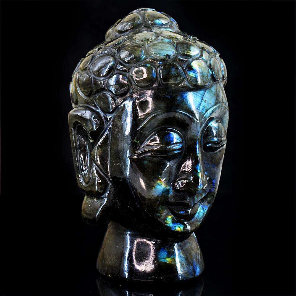 gemsmore:Stunning Labradorite Hand Carved Buddha Head