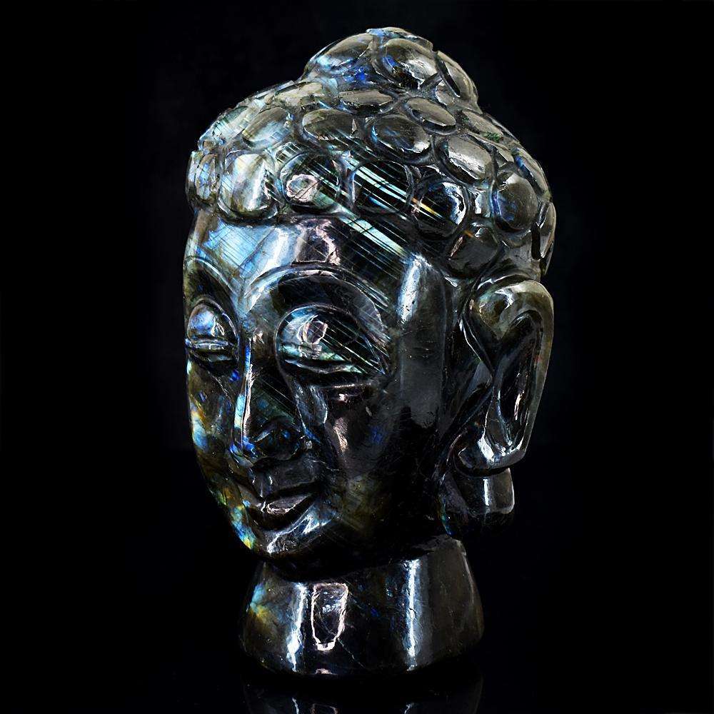 gemsmore:Stunning Labradorite Hand Carved Buddha Head