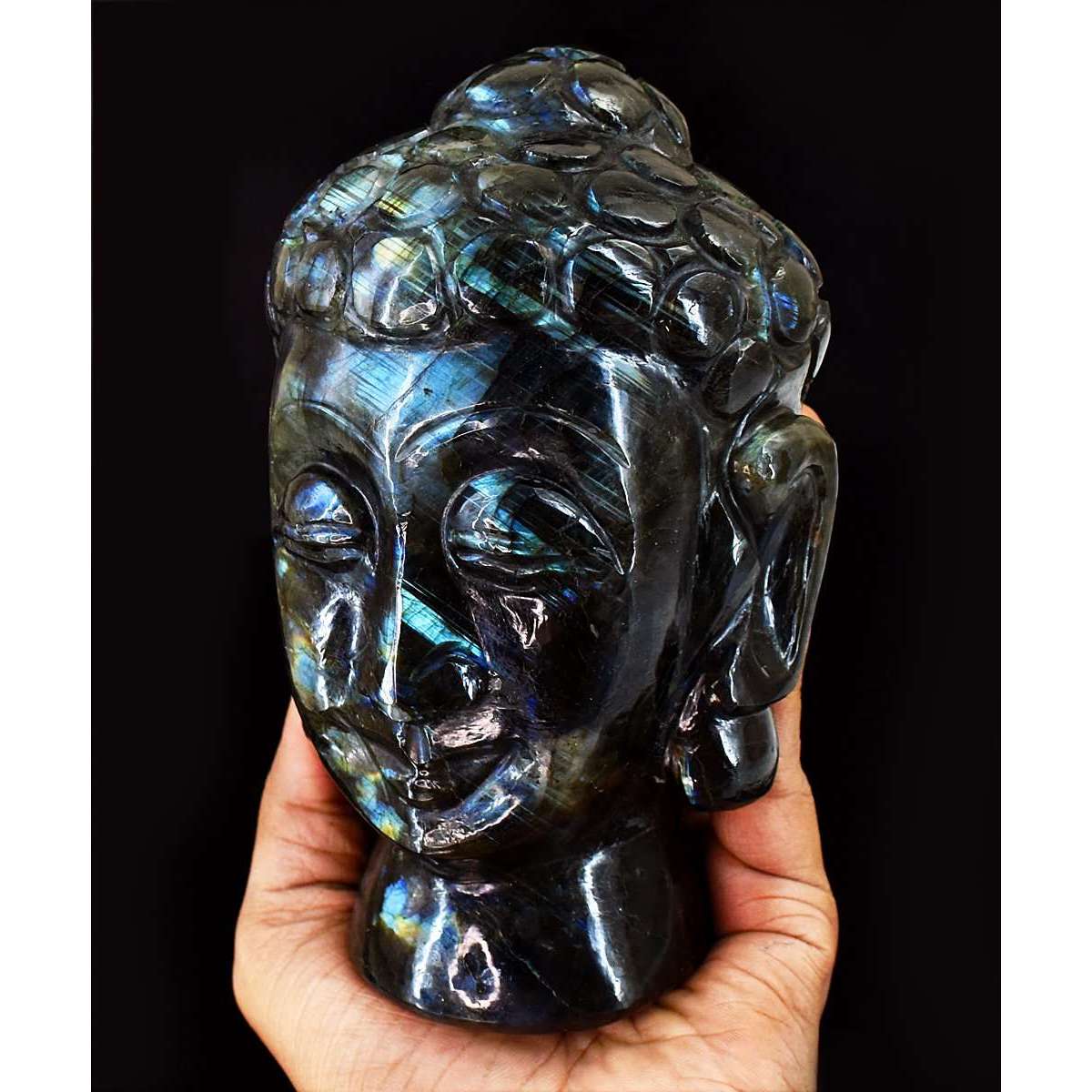 gemsmore:Stunning Labradorite Hand Carved Buddha Head