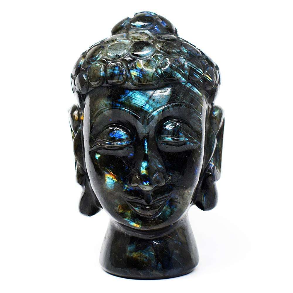 gemsmore:Stunning Labradorite Hand Carved Buddha Head