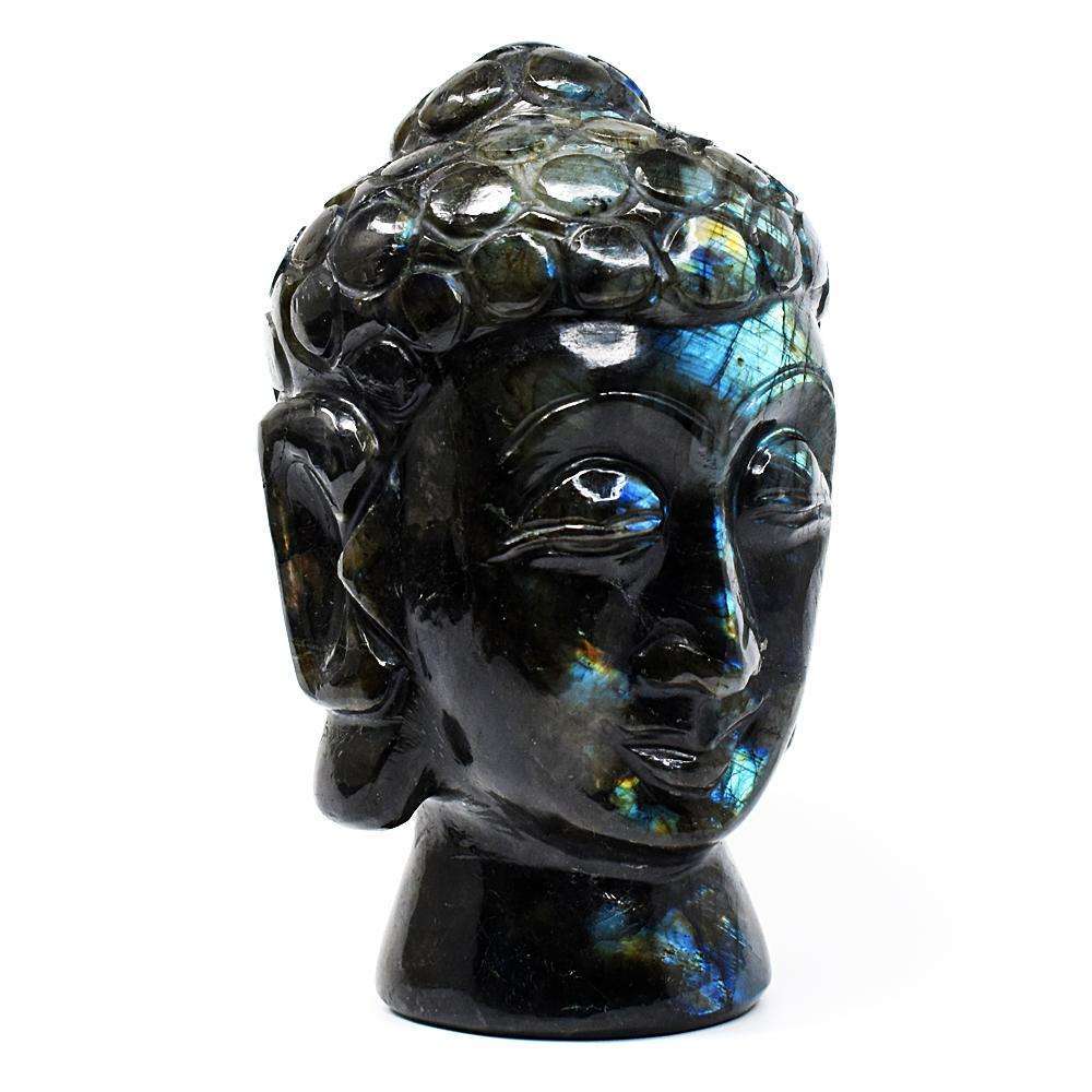 gemsmore:Stunning Labradorite Hand Carved Buddha Head