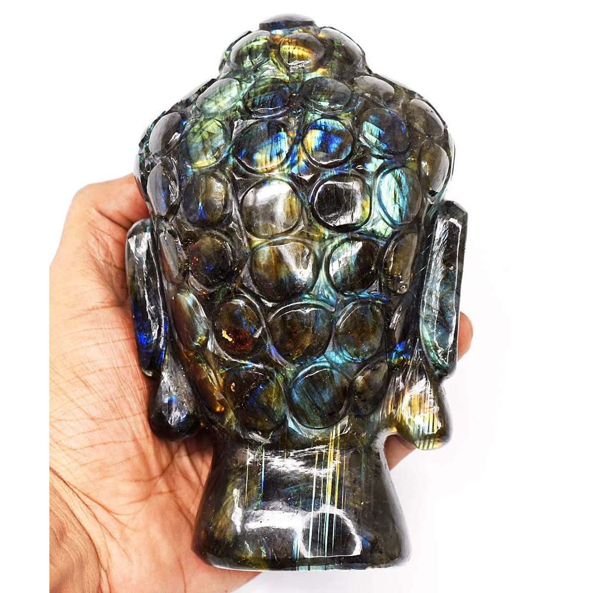 gemsmore:Stunning Labradorite Hand Carved Buddha Head