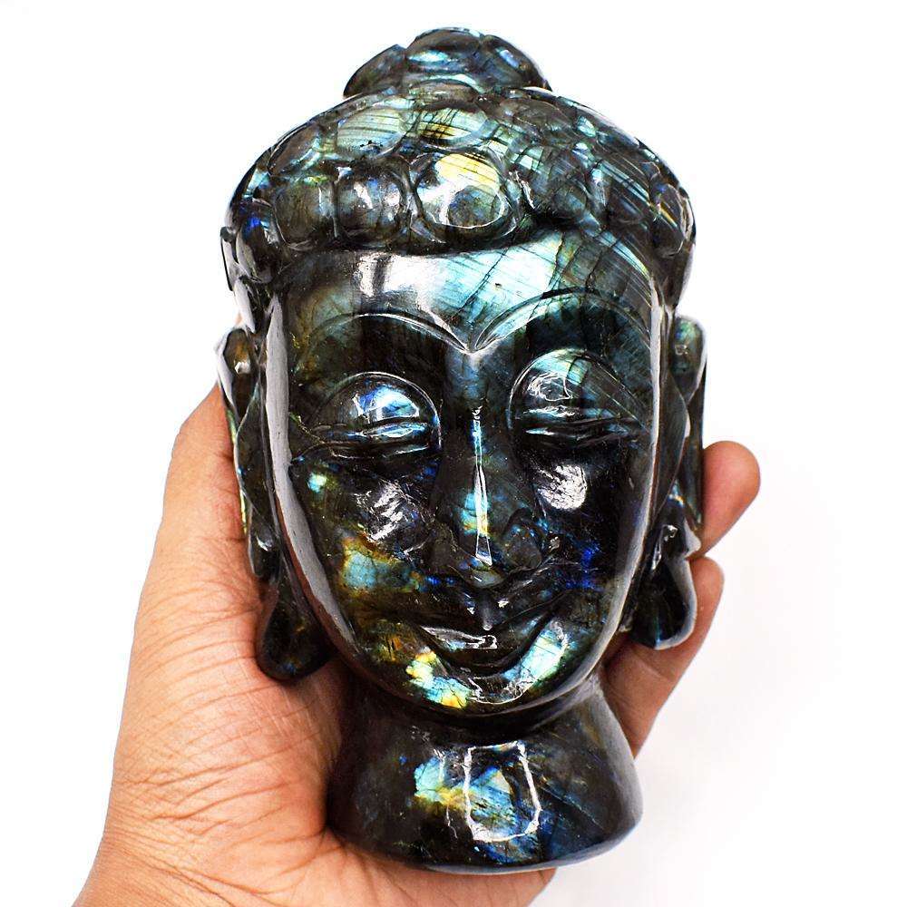 gemsmore:Stunning Labradorite Hand Carved Buddha Head