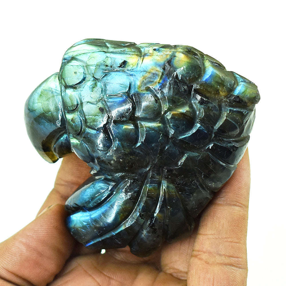 gemsmore:Stunning Labradorite Hand Carved Genuine Crystal Gemstone Carving Eagle Head
