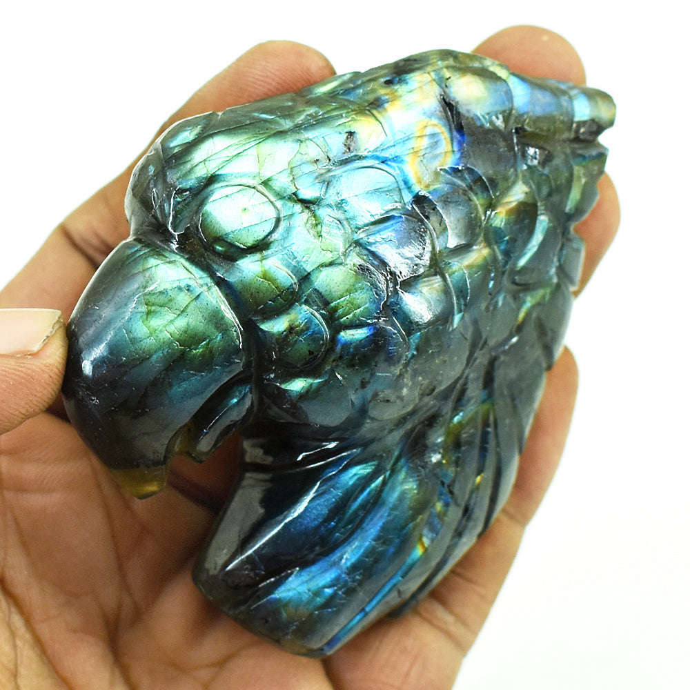 gemsmore:Stunning Labradorite Hand Carved Genuine Crystal Gemstone Carving Eagle Head