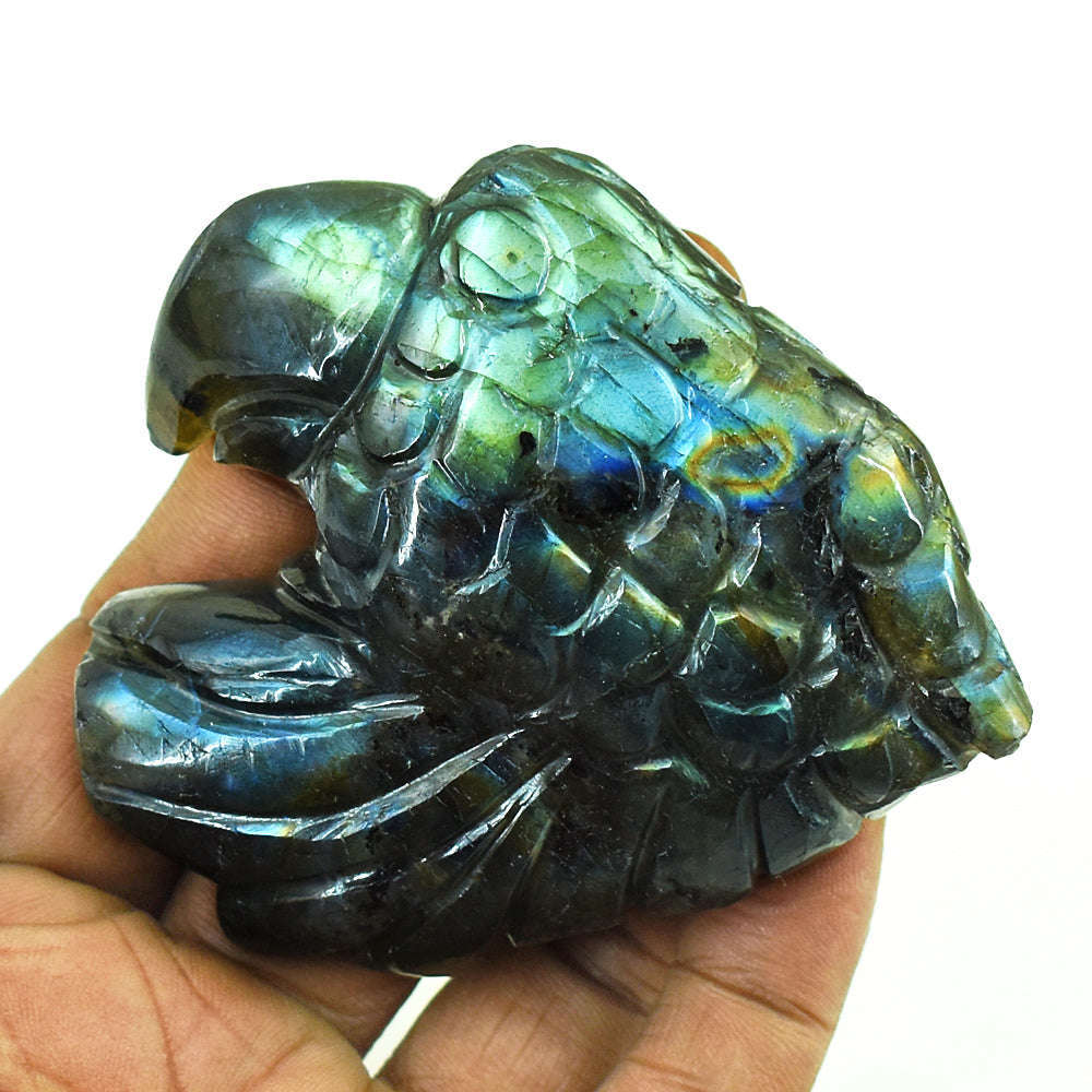 gemsmore:Stunning Labradorite Hand Carved Genuine Crystal Gemstone Carving Eagle Head