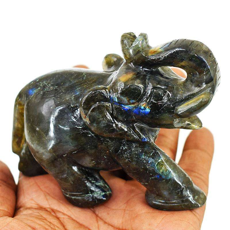 gemsmore:Stunning Labradorite Hand Carved Genuine Crystal Gemstone Carving Elephant