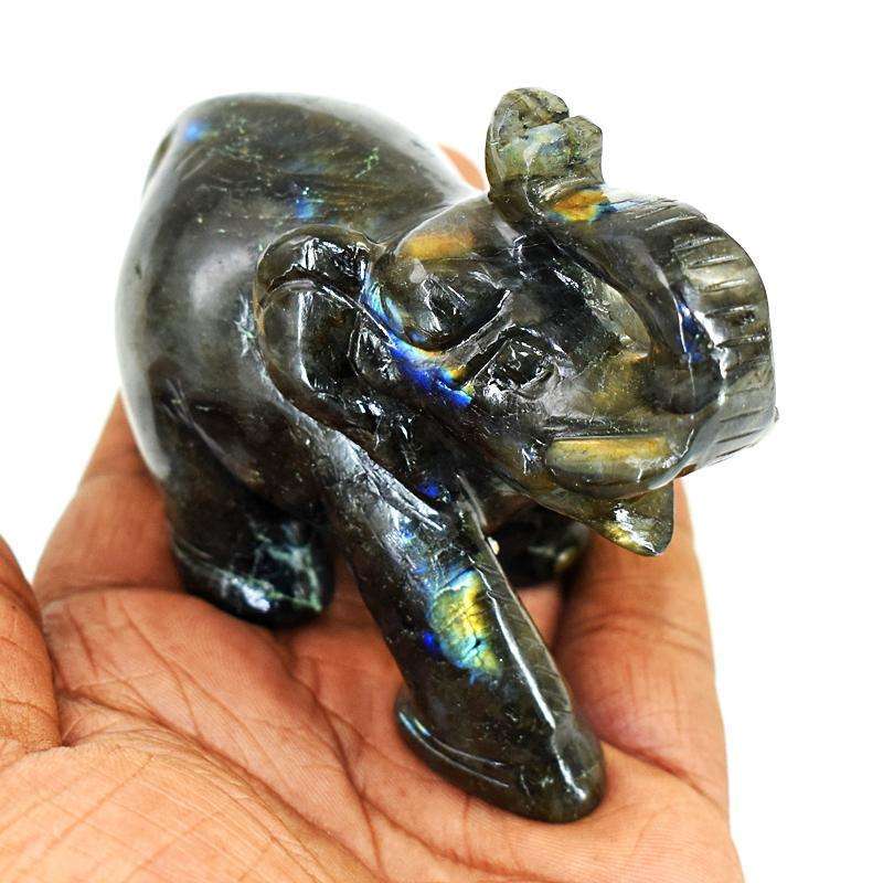gemsmore:Stunning Labradorite Hand Carved Genuine Crystal Gemstone Carving Elephant
