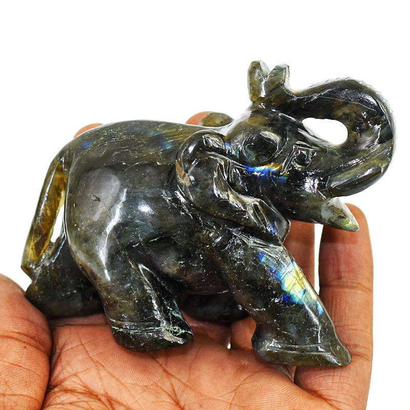 gemsmore:Stunning Labradorite Hand Carved Genuine Crystal Gemstone Carving Elephant