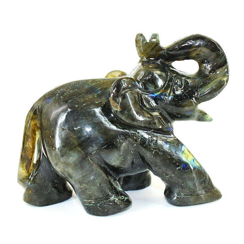 gemsmore:Stunning Labradorite Hand Carved Genuine Crystal Gemstone Carving Elephant