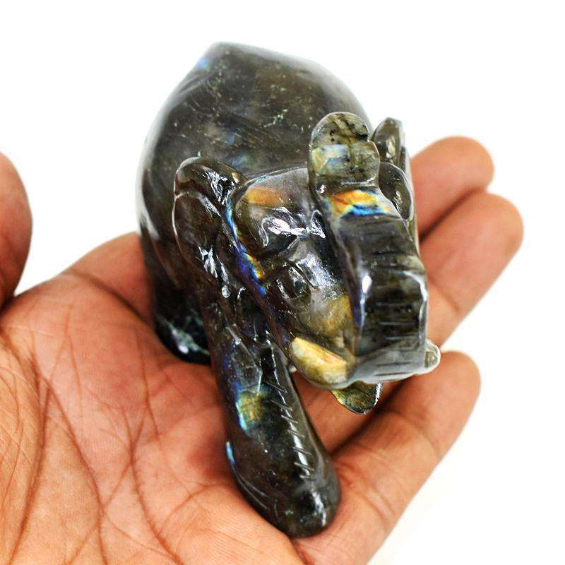 gemsmore:Stunning Labradorite Hand Carved Genuine Crystal Gemstone Carving Elephant