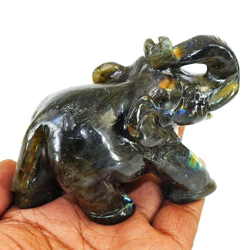 gemsmore:Stunning Labradorite Hand Carved Genuine Crystal Gemstone Carving Elephant