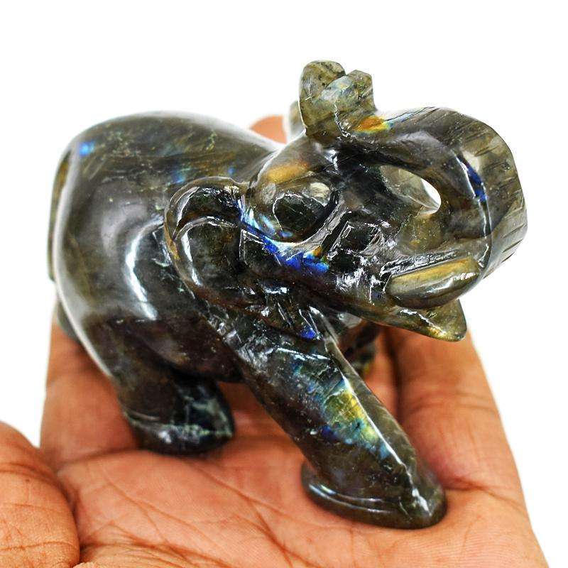 gemsmore:Stunning Labradorite Hand Carved Genuine Crystal Gemstone Carving Elephant