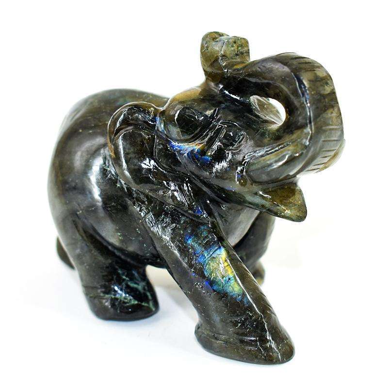 gemsmore:Stunning Labradorite Hand Carved Genuine Crystal Gemstone Carving Elephant