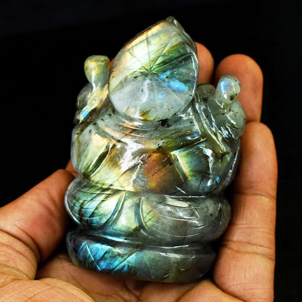 gemsmore:Stunning Labradorite Hand Carved Genuine Crystal Gemstone Carving Lord Ganesha