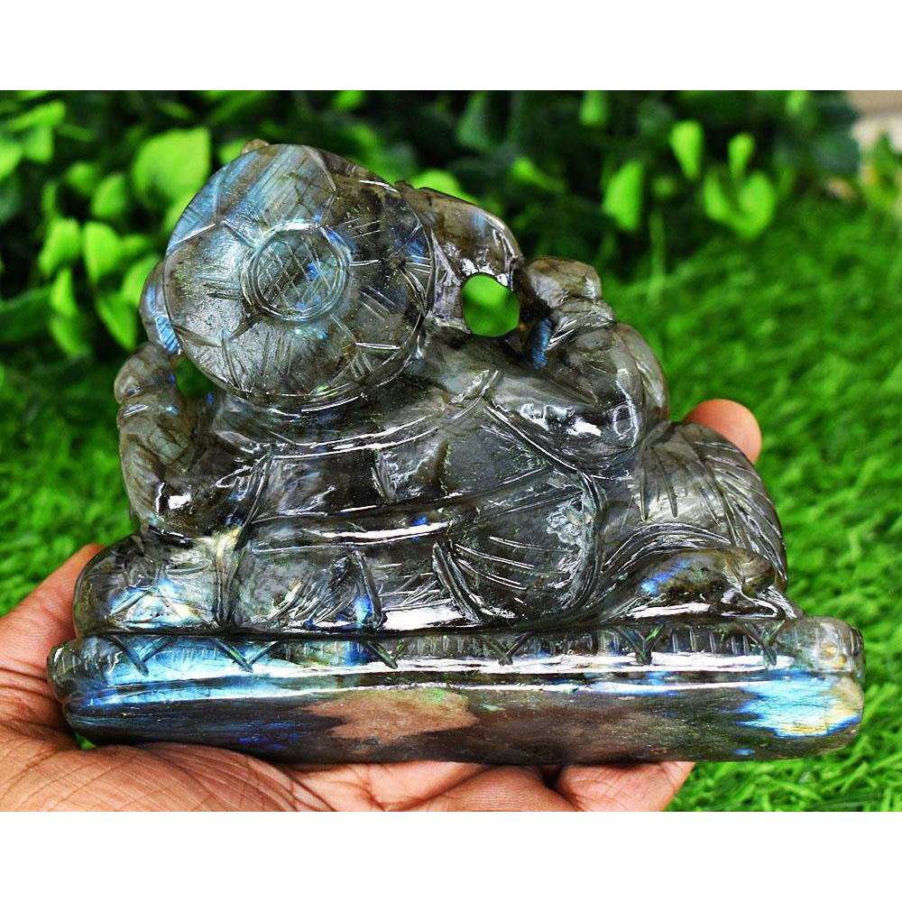 gemsmore:Stunning Labradorite Hand Carved Genuine Crystal Gemstone Carving Lord Ganesha