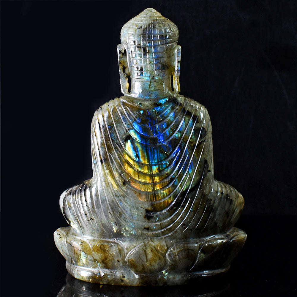 gemsmore:Stunning Labradorite Hand Carved Genuine Crystal Gemstone Carving Massive Lord Buddha