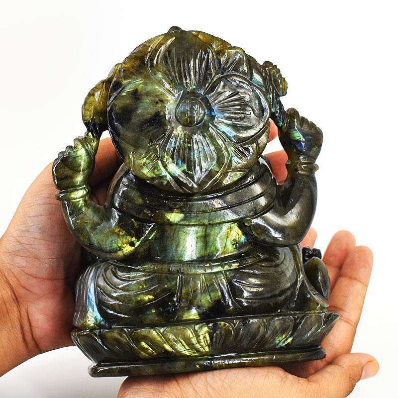 gemsmore:Stunning Labradorite Hand Carved Genuine Crystal Gemstone Carving Massive Lord Ganesha