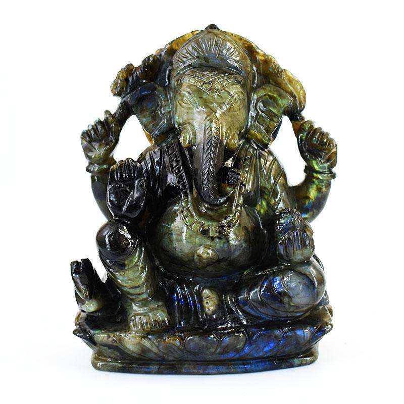 gemsmore:Stunning Labradorite Hand Carved Genuine Crystal Gemstone Carving Massive Lord Ganesha