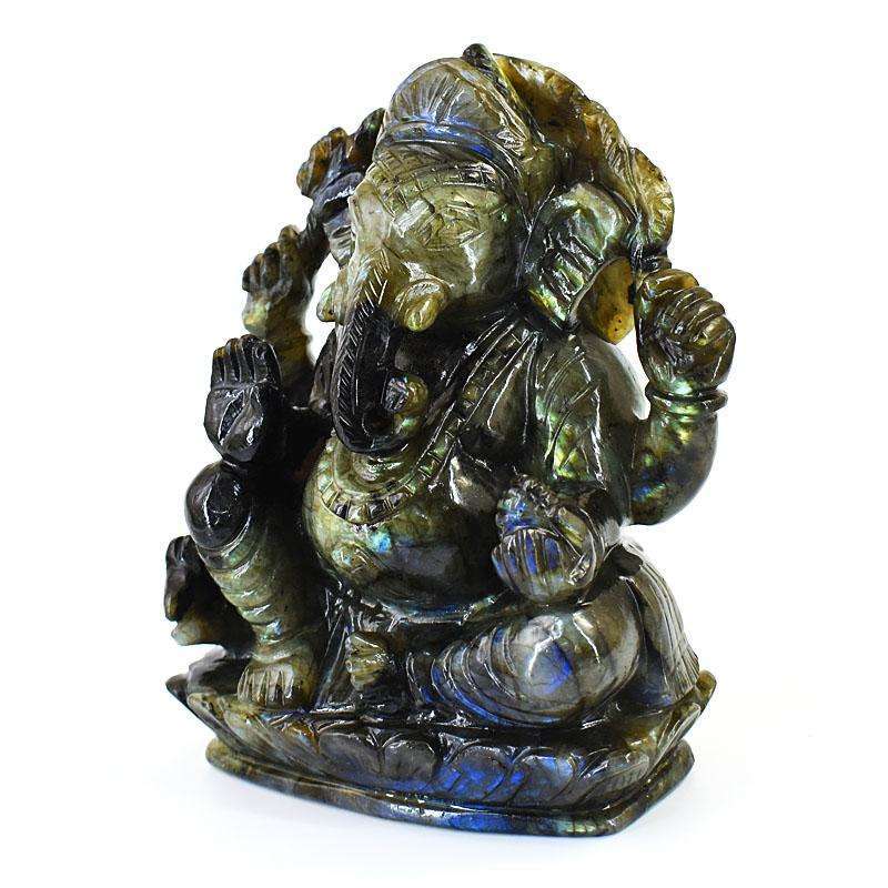 gemsmore:Stunning Labradorite Hand Carved Genuine Crystal Gemstone Carving Massive Lord Ganesha