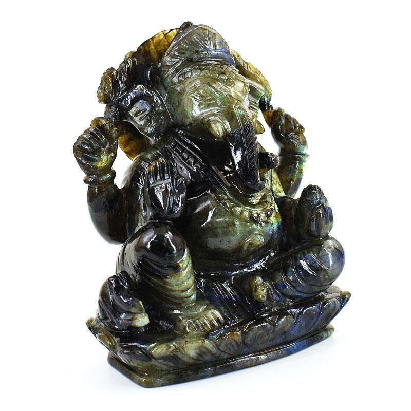 gemsmore:Stunning Labradorite Hand Carved Genuine Crystal Gemstone Carving Massive Lord Ganesha