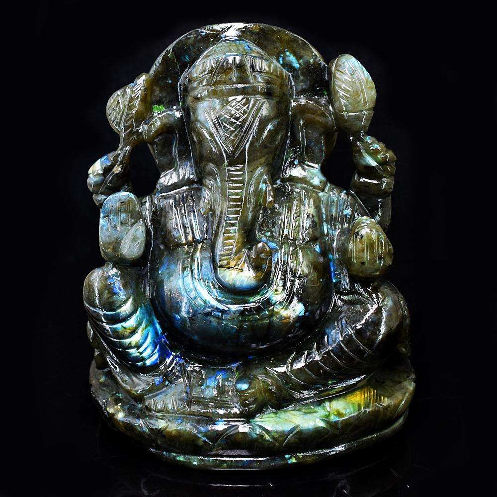 gemsmore:Stunning Labradorite Hand Carved Genuine Crystal Gemstone Carving Massive Lord Ganesha