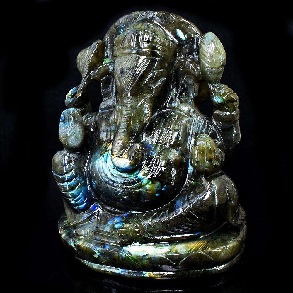 gemsmore:Stunning Labradorite Hand Carved Genuine Crystal Gemstone Carving Massive Lord Ganesha