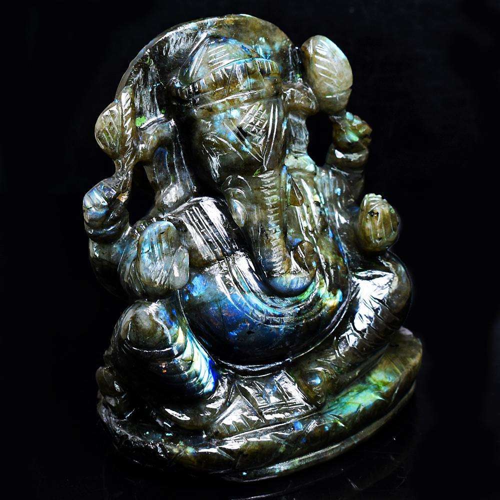 gemsmore:Stunning Labradorite Hand Carved Genuine Crystal Gemstone Carving Massive Lord Ganesha