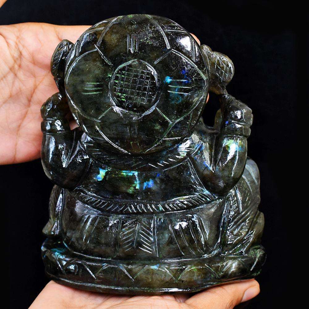 gemsmore:Stunning Labradorite Hand Carved Genuine Crystal Gemstone Carving Massive Lord Ganesha