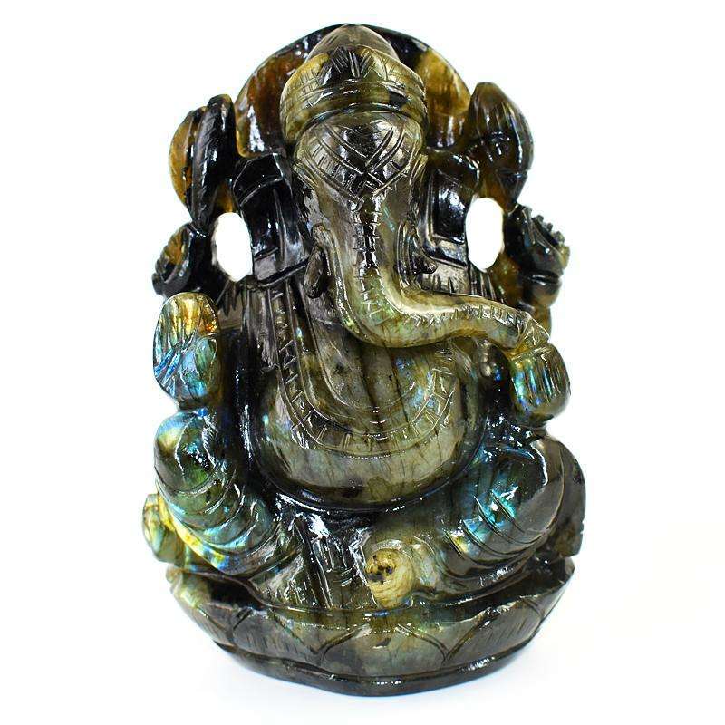 gemsmore:Stunning Labradorite Hand Carved Genuine Crystal Gemstone Carving Massive Lord Ganesha
