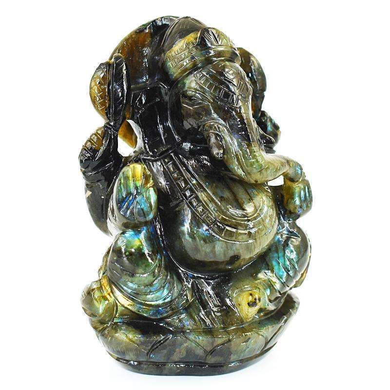 gemsmore:Stunning Labradorite Hand Carved Genuine Crystal Gemstone Carving Massive Lord Ganesha