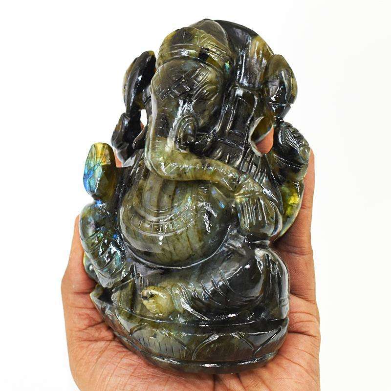 gemsmore:Stunning Labradorite Hand Carved Genuine Crystal Gemstone Carving Massive Lord Ganesha