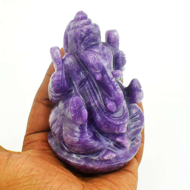 gemsmore:Stunning Lavender Lepidolite Carved Crystal Ganesha Idol