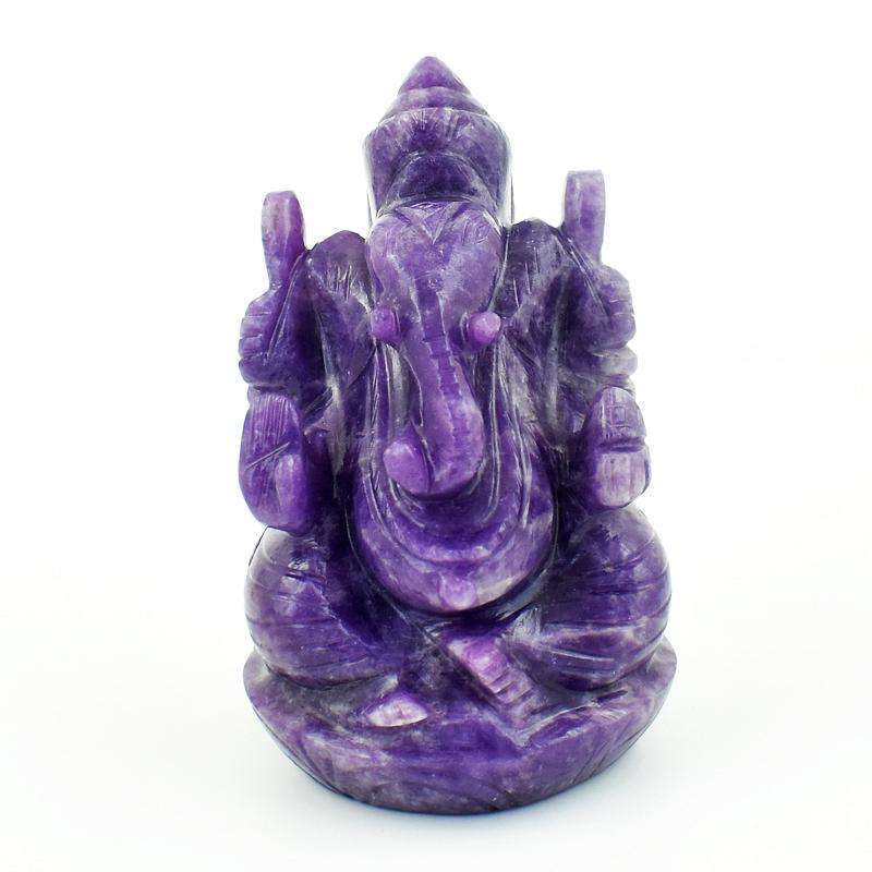 gemsmore:Stunning Lavender Lepidolite Carved Crystal Ganesha Idol