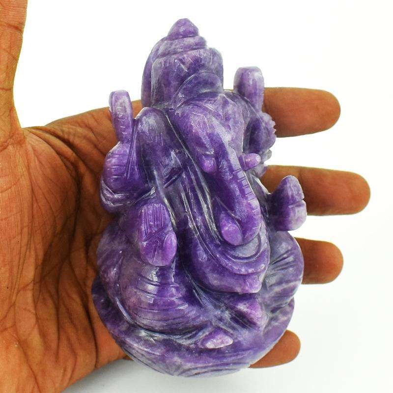 gemsmore:Stunning Lavender Lepidolite Carved Crystal Ganesha Idol