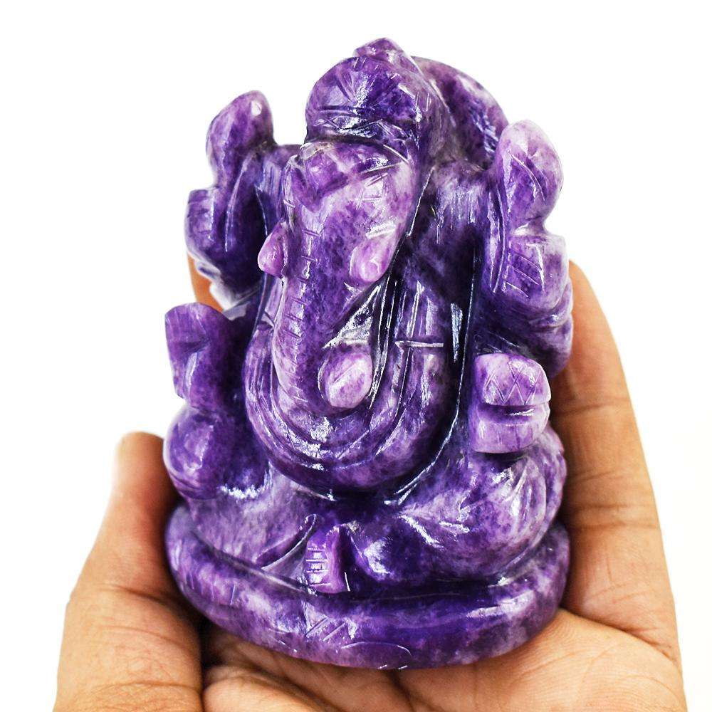 gemsmore:Stunning Lepidolite Hand Carved Genuine Crystal Gemstone Carving Lord Ganesha
